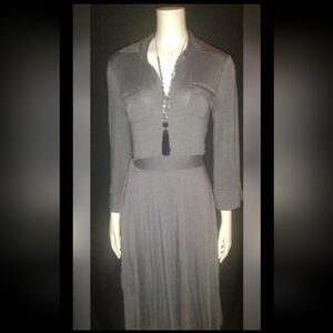"Janette" Vintage Grey Belted Dress